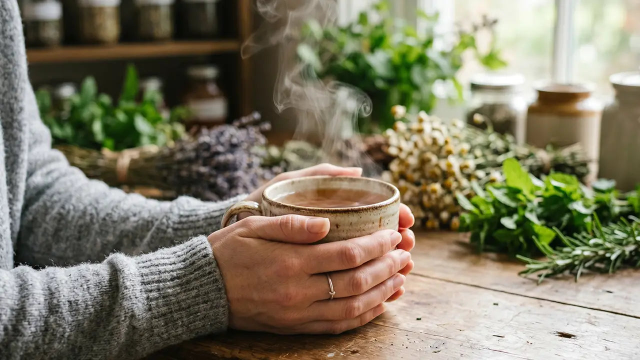 Dried yarrow, shepherd's purse, and other traditional herbs used for heavy period support