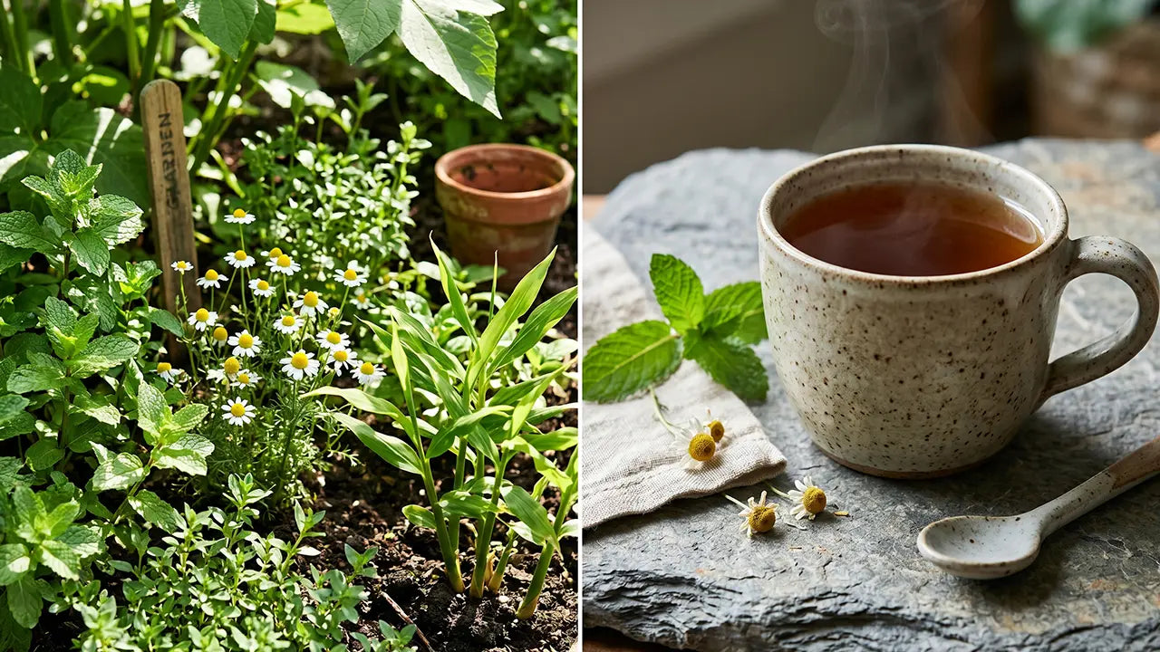 Herba Flow herbal tea for period cramps and cycle support tin and cup
