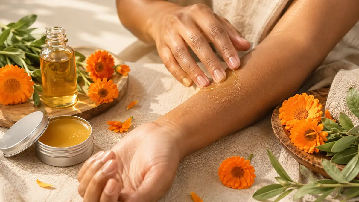 Calendula oil for soothing dry, cranky skin the gentle Caribbean way