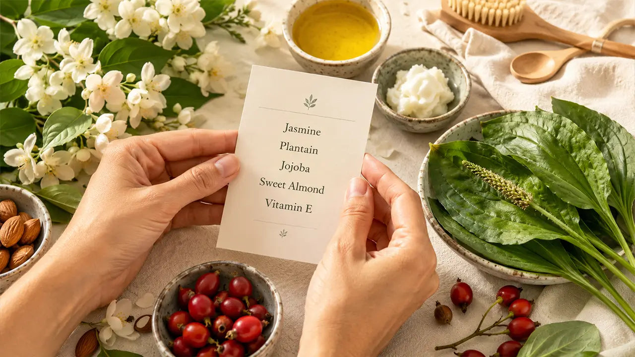 Skin renewal oil ingredients - reading a clean botanical label from Herba Kare
