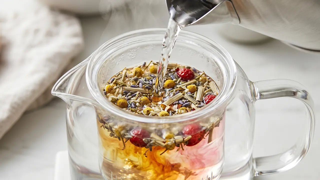 Cup of hormone balance tea with herbs, a natural ritual to support women's hormonal health