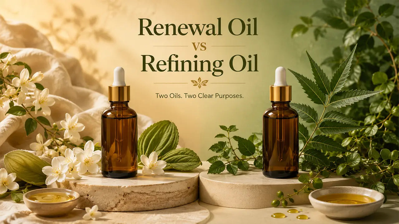 Renewal Oil vs Refining Oil, Herba Kare's two skin oils side by side